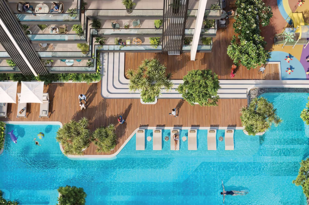 Swimming pool and deck at 1OAK Eden